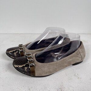 Attilio Giusti Leombruni Tan Faux Snakeskin Ballet Shimmer Flats Size 7.5 - Made